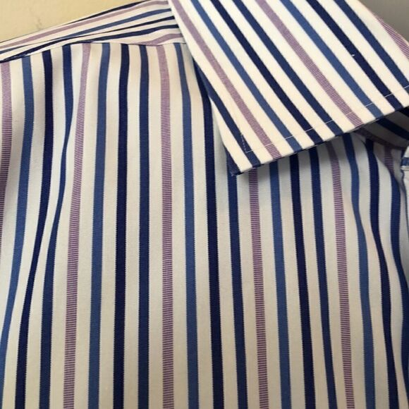 David Donahue Trim Dress shirt button down Men’s 17 34/35 White navy lavender - Picture 6 of 12